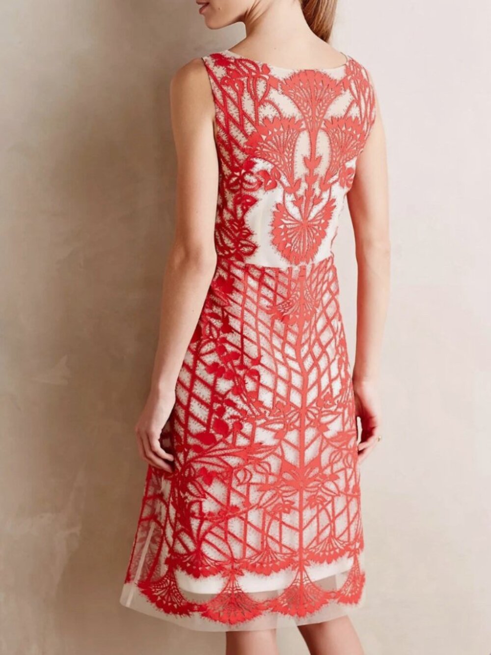 Anthropologie Geisha Designs Sugared Ruby Sheath Red & White Dress, Size 10 - Picture 4 of 16